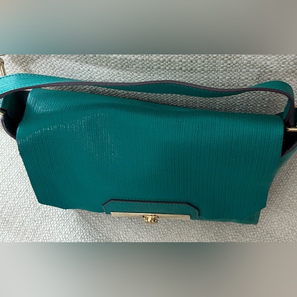 FURLA TEAL LEATHER & SUEDE SHOULDER/CROSSBODY FLAP BAG EUC - Picture 5 of 15